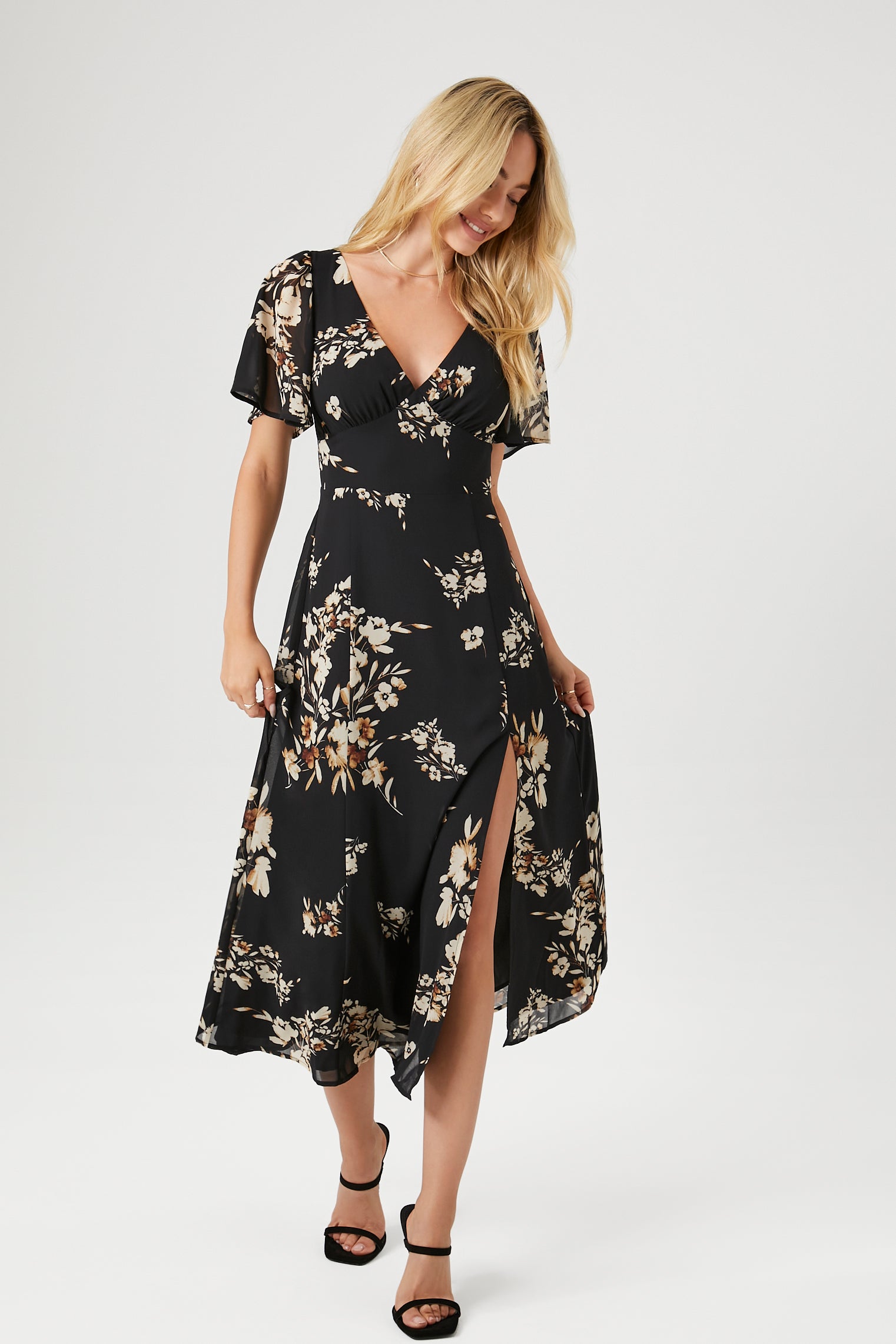 Black/Multi Chiffon Floral Print Maxi Dress 3
