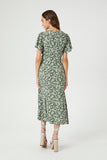 Olive/Multi Crepe Floral Print Midi Dress 2