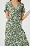 Olive/Multi Crepe Floral Print Midi Dress 4