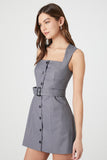 Grey Belted Button-Front Mini Dress 1