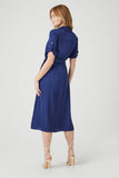 Blue Belted Satin Shirt Midi Dress 2