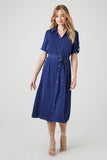 Blue Belted Satin Shirt Midi Dress 3