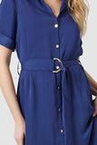 Blue Belted Satin Shirt Midi Dress 4