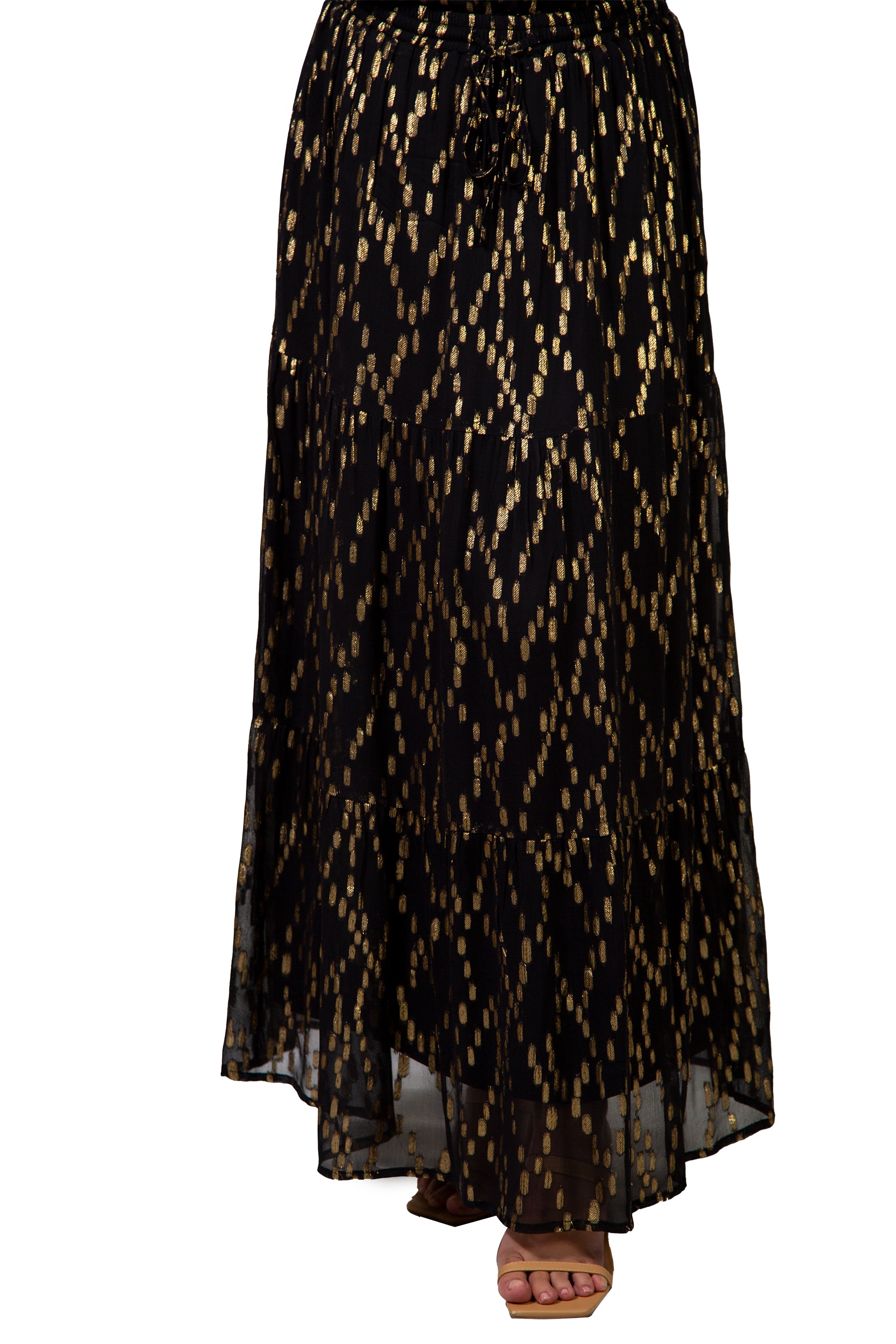 Black/gold Metallic-Dotted Maxi Skirt 2