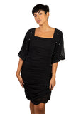 Black Puff-Sleeve Ruched Dress 1