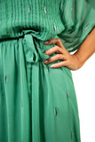 Palm green/silver Belted V-Neck Kaftan Dress 2