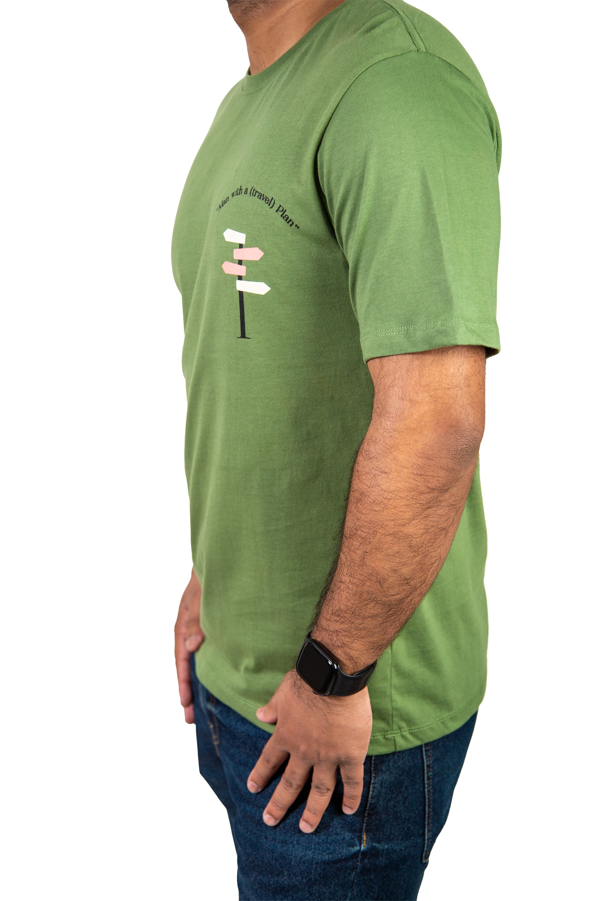 Olive Green Man With A Travel Plan Cotton Tee 3