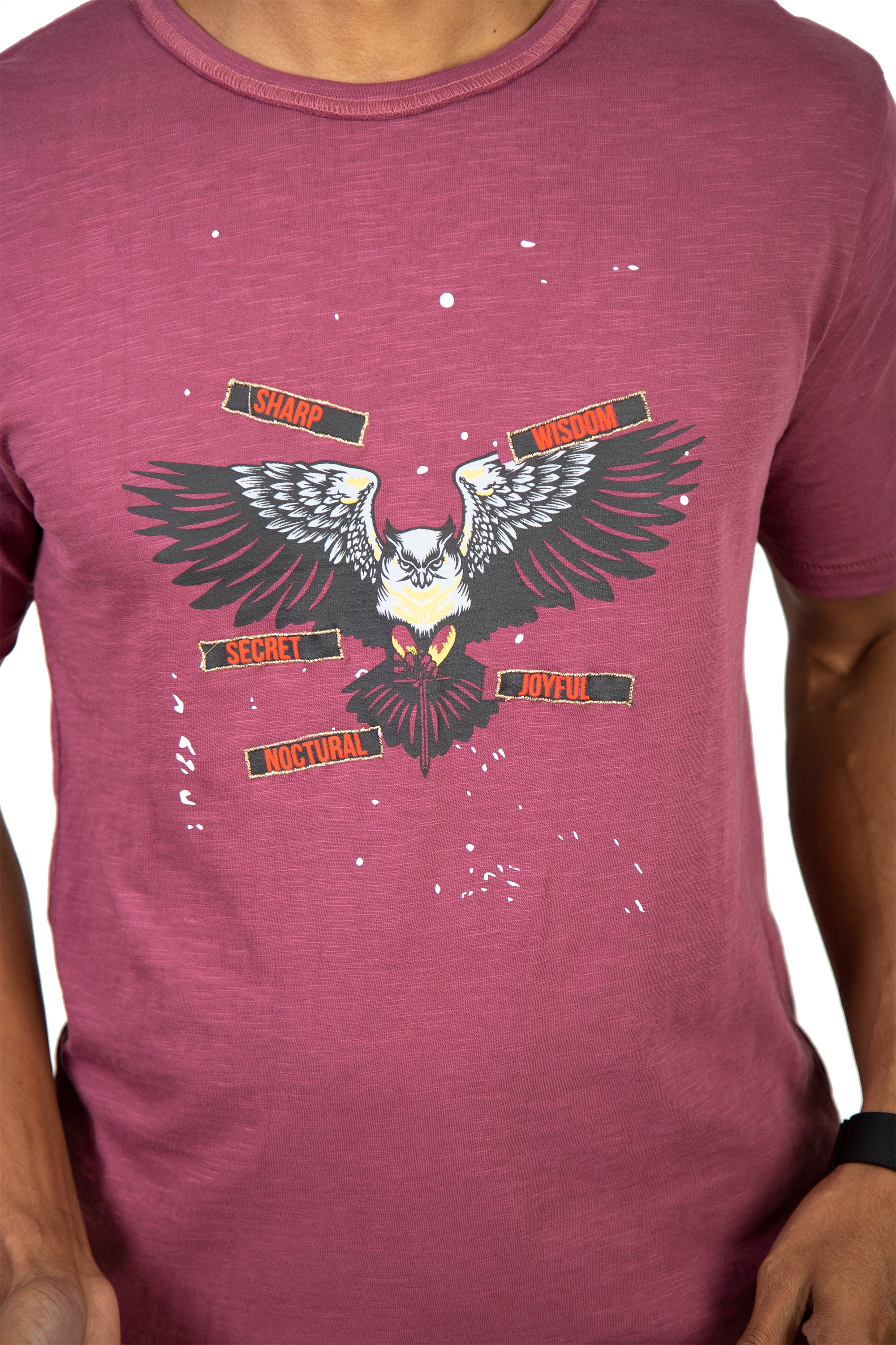 Maroon Owl Design Graphic Tee 2