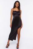 Black Satin Asymmetrical Maxi Dress 