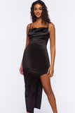 Black Satin Asymmetrical Maxi Dress 1