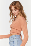 Tan Lace-Up Cropped Cardigan Sweater 2
