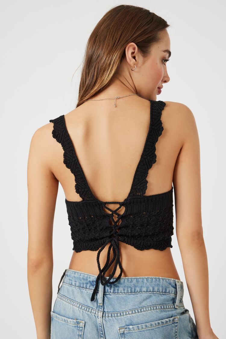 Black Crochet Lace-Up Crop Top 2