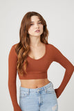 Chestnut Ribbed Knit Crop Top 