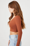 Chestnut Ribbed Knit Crop Top 1