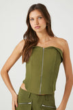 Olive Cropped Zip-Up Tube Top 