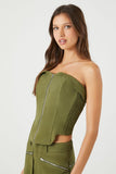 Olive Cropped Zip-Up Tube Top 1