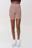 Taupe Active Ribbed Side High Rise Biker Shorts  1