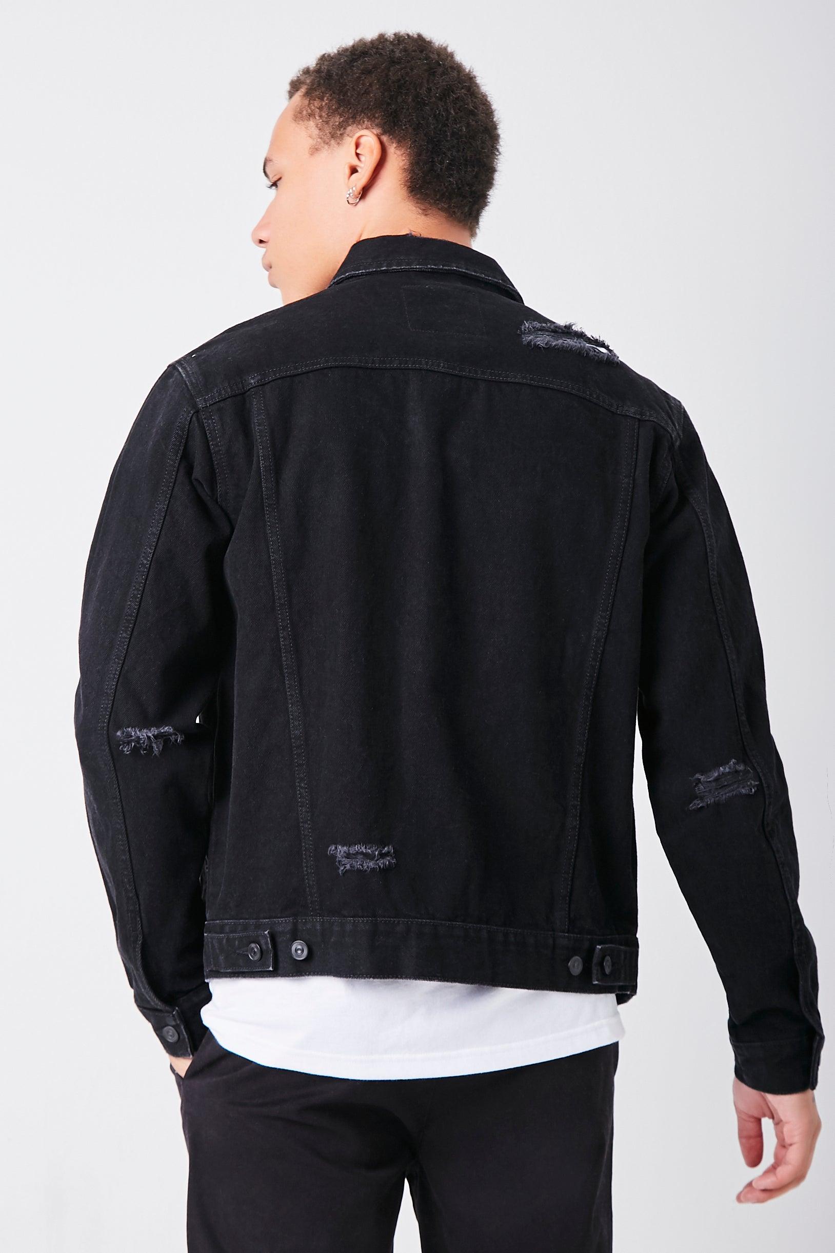 Black Distressed Denim Jacket  4